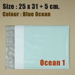 ซองไปรษณีย์พลาสติก สีฟ้าน้ำทะเล ขนาด 25x31 cm. (Ocean1) ชุดละ 50 ใบ