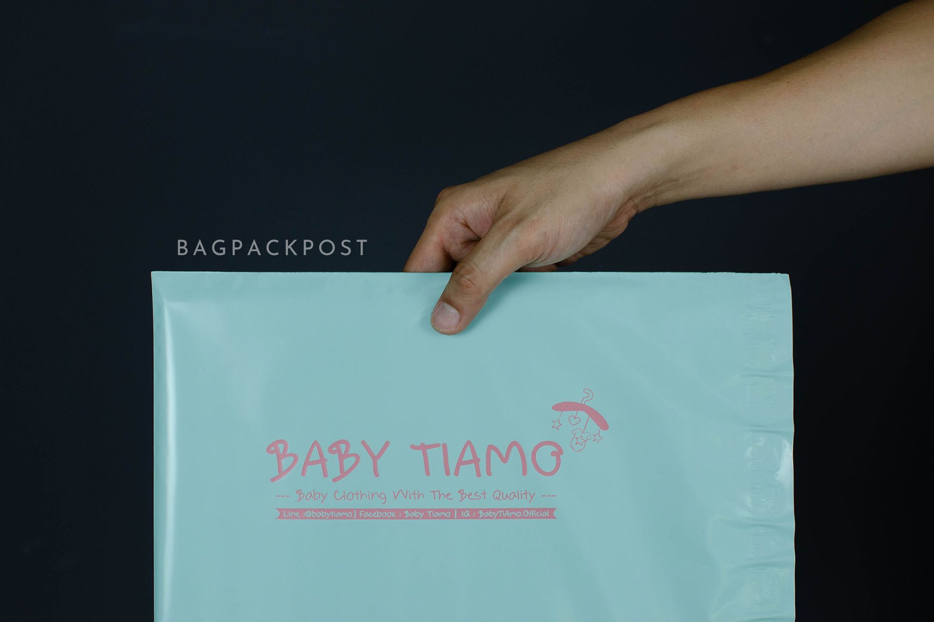 ผลิตถุงไปรษณีย์ ซองไปรษณีย์พิมพ์ลาย Baby Tiamo ซองไปรษณีย์สีเขียวมิ้นท์ ถุงไปรษณีย์พิมพ์ลาย 2 BagPackPost