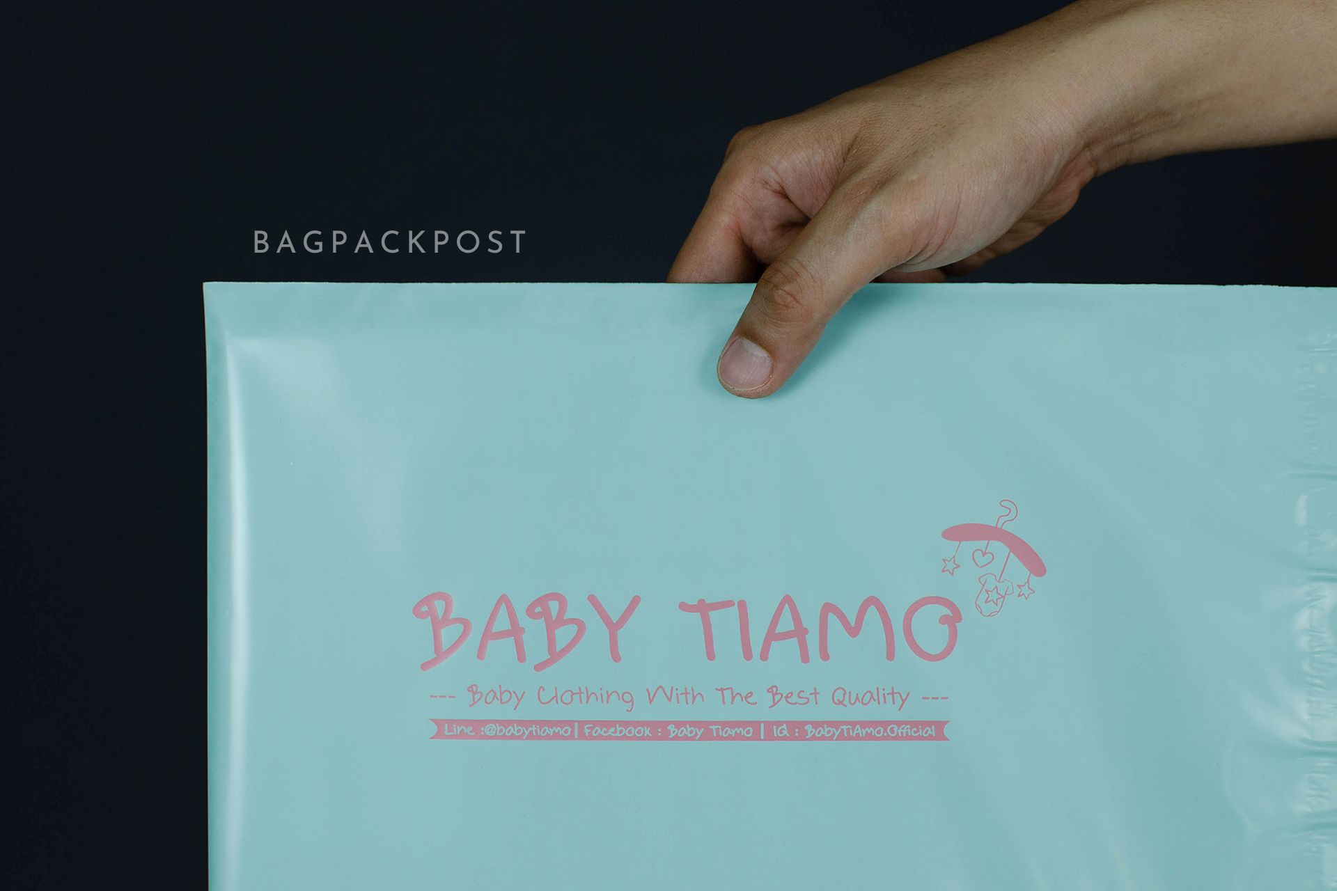 ผลิตถุงไปรษณีย์ ซองไปรษณีย์พิมพ์ลาย Baby Tiamo ซองไปรษณีย์สีเขียวมิ้นท์ ถุงไปรษณีย์พิมพ์ลาย 1 BagPackPost