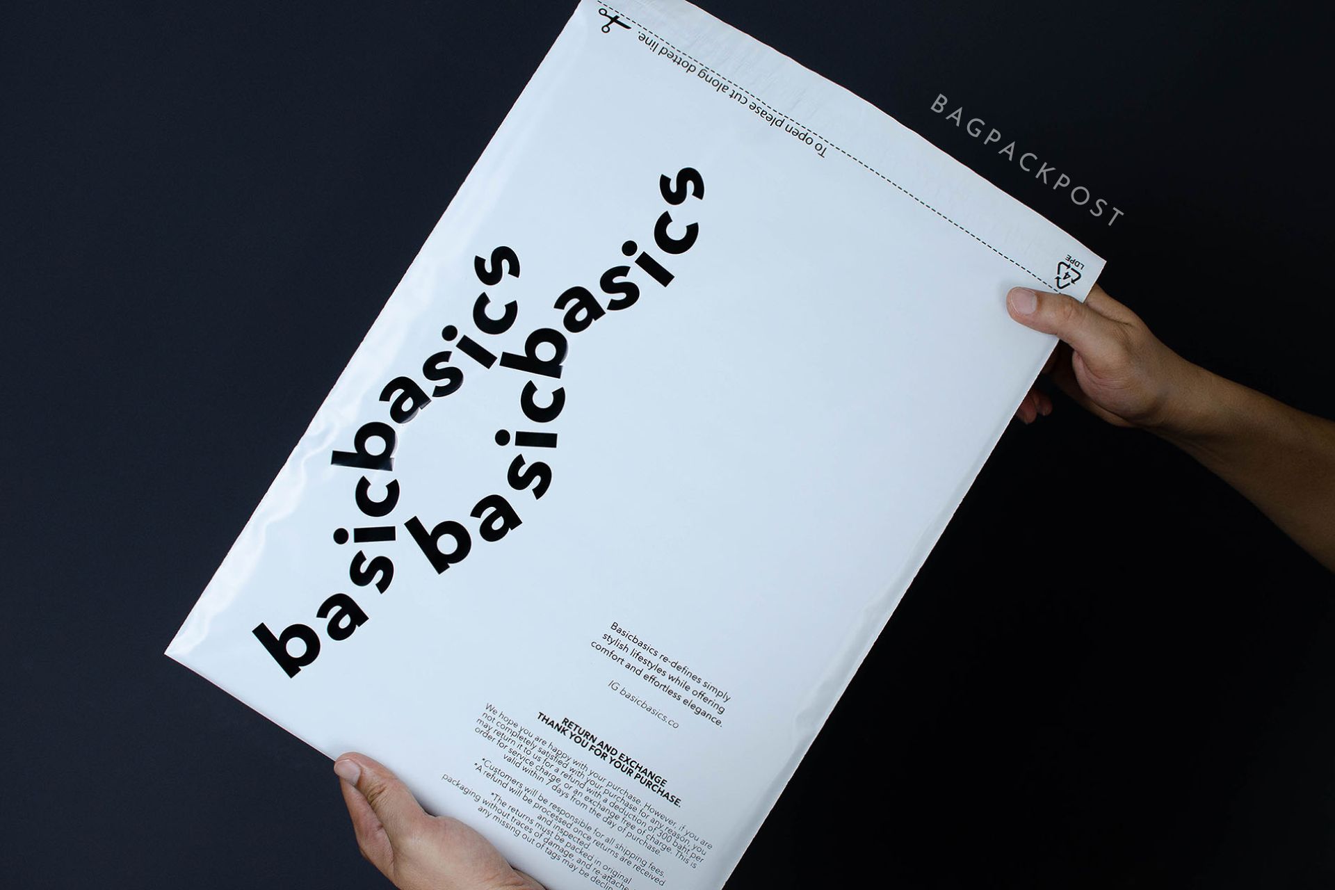 ผลิตถุงไปรษณีย์ ซองไปรษณีย์พิมพ์ลาย basicbasics ซองไปรษณีย์สีขาว ถุงไปรษณีย์พิมพ์ลาย 2 BagPackPost
