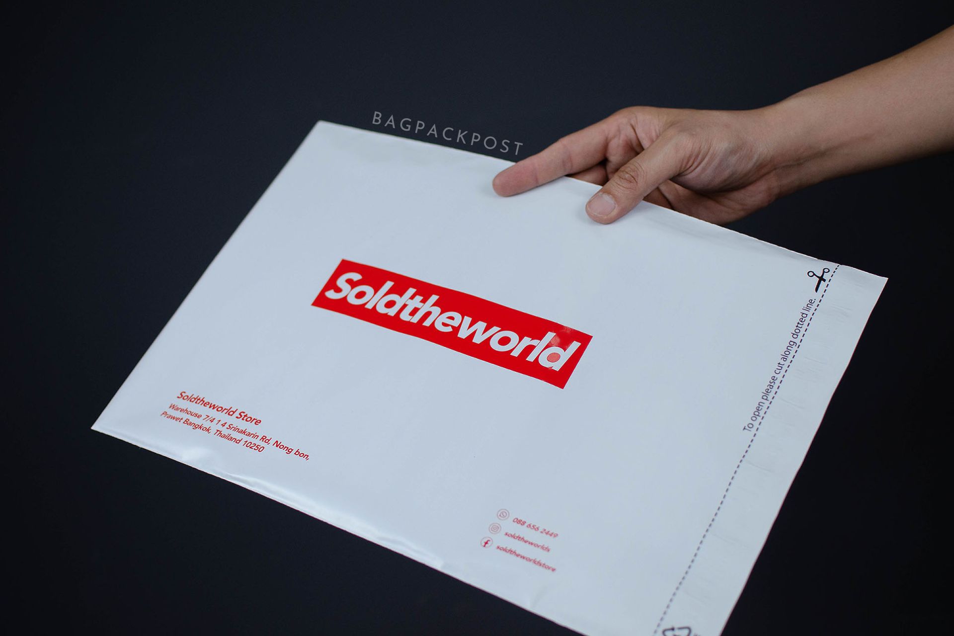 ผลิตถุงไปรษณีย์ ซองไปรษณีย์พิมพ์ลาย SoldTheWorldStore ซองไปรษณีย์สีขาว ถุงไปรษณีย์พิมพ์ลาย 3 BagPackPost