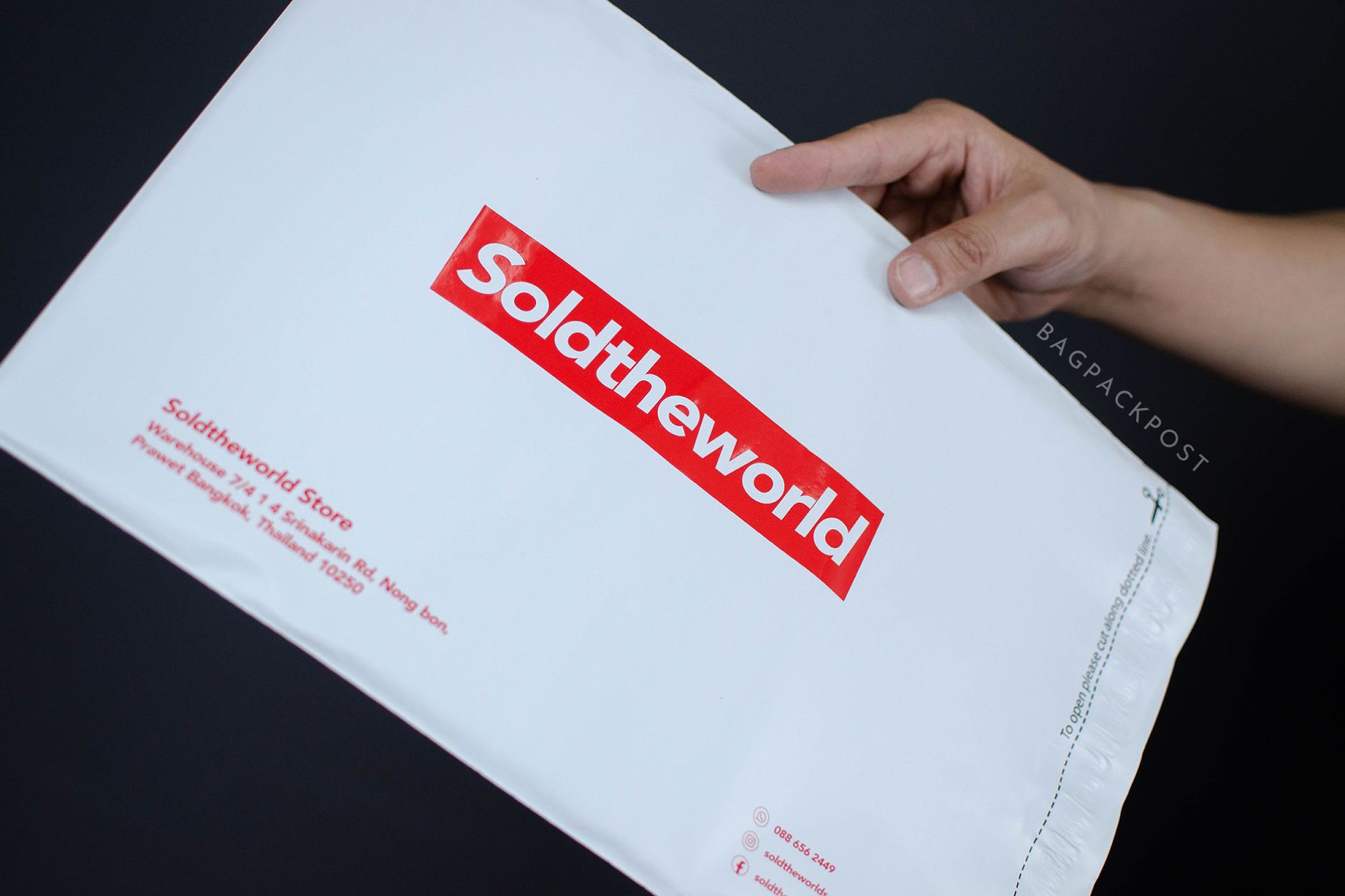 ผลิตถุงไปรษณีย์ ซองไปรษณีย์พิมพ์ลาย SoldTheWorldStore ซองไปรษณีย์สีขาว ถุงไปรษณีย์พิมพ์ลาย 5 BagPackPost