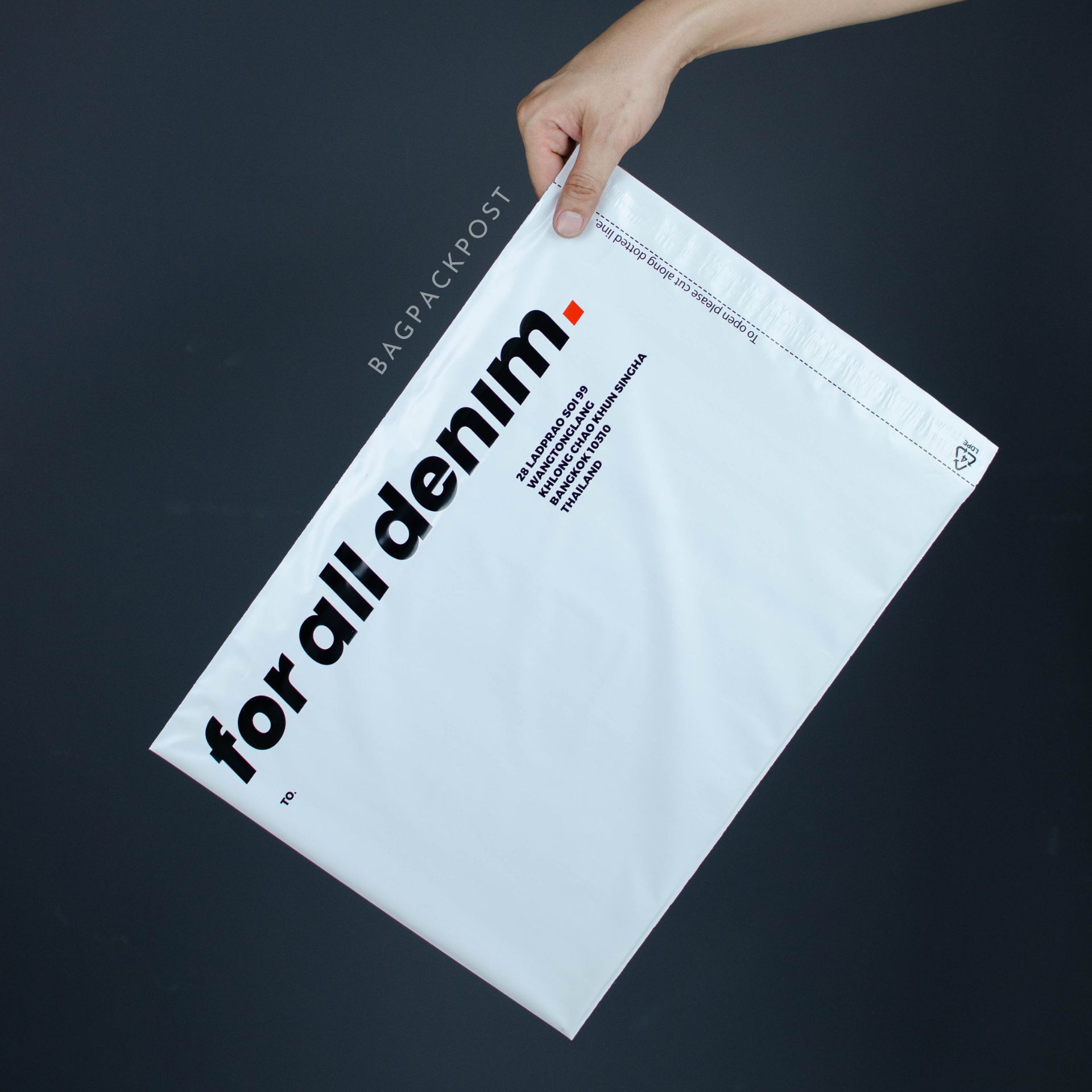 ผลิตถุงไปรษณีย์ ถุงพัสดุ ซองไปรษณีย์พิมพ์ลาย For All Denim ซองไปรษณีย์สีขาว ถุงไปรษณีย์พิมพ์ลาย 4 BagPackPost