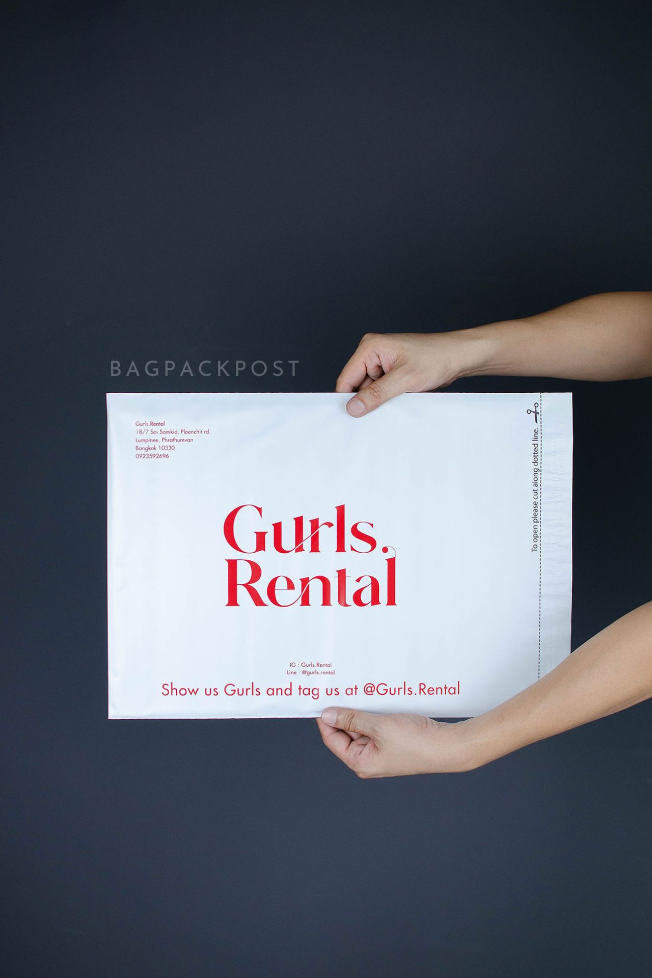 ผลิตถุงไปรษณีย์ ถุงพัสดุ ซองไปรษณีย์พิมพ์ลาย Gurls Rental ซองไปรษณีย์สีขาว ถุงไปรษณีย์พิมพ์ลาย 1 BagPackPost