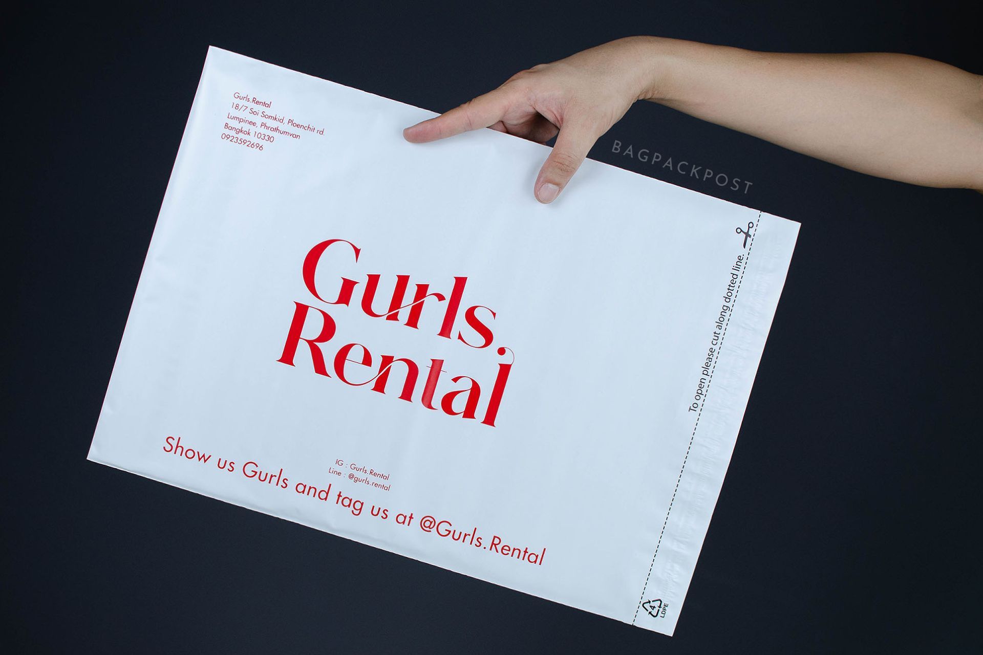 ผลิตถุงไปรษณีย์ ถุงพัสดุ ซองไปรษณีย์พิมพ์ลาย Gurls Rental ซองไปรษณีย์สีขาว ถุงไปรษณีย์พิมพ์ลาย 6 BagPackPost